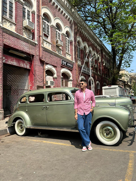 Old School- Pink and White Shirt for Men