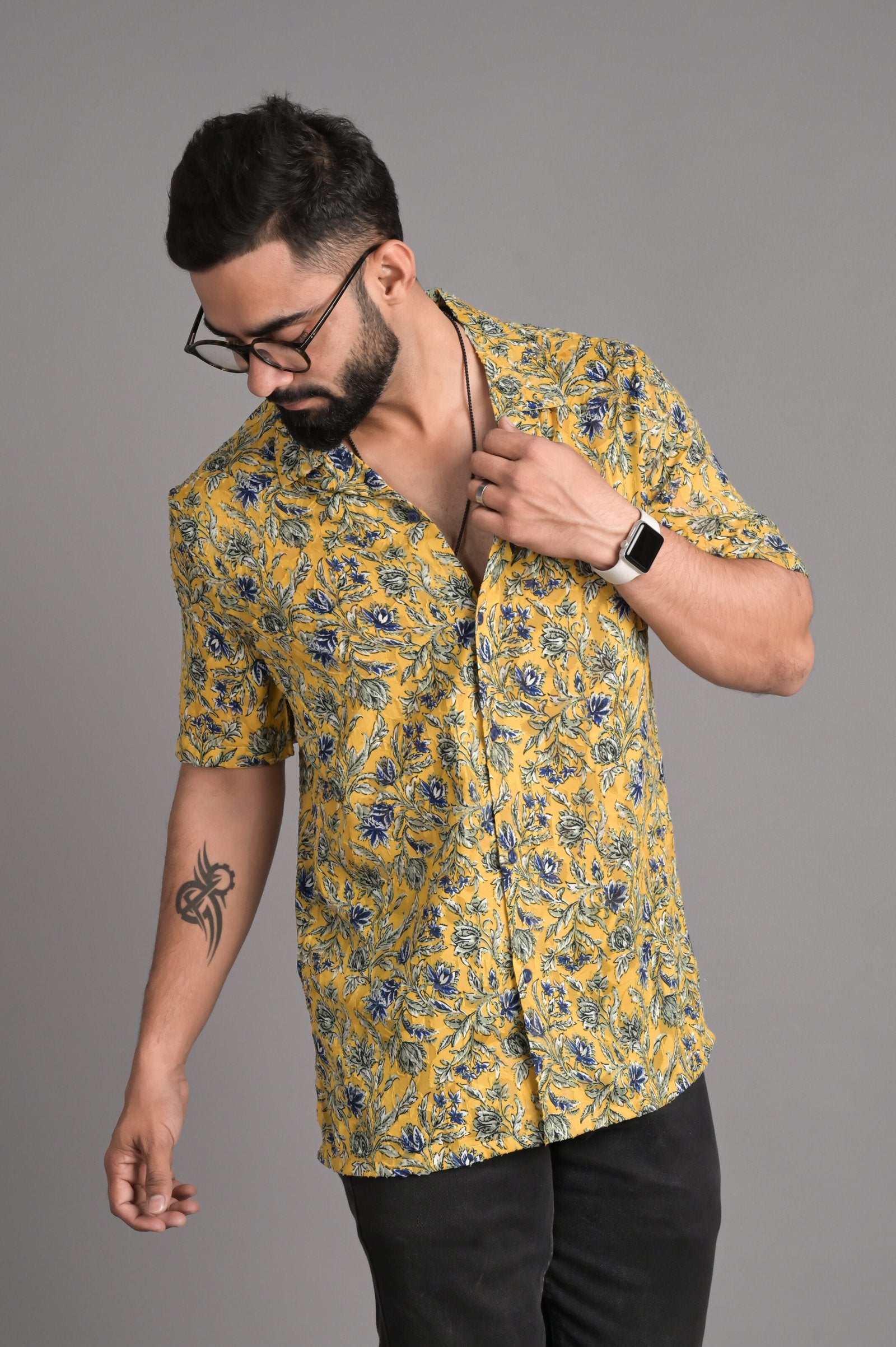 Bloom- Semi-Transparent Georgette Jacquard Shirt for Men