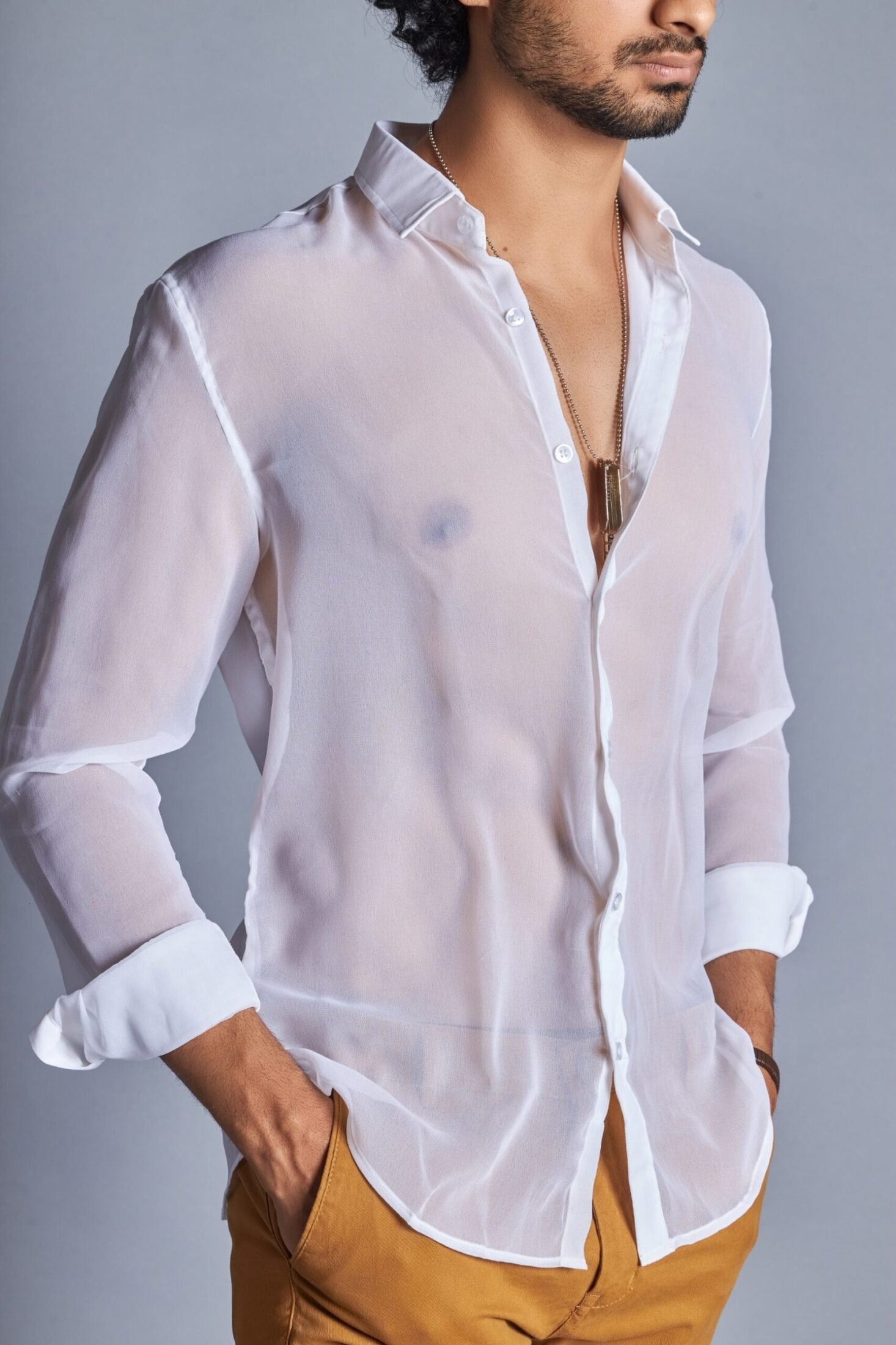mens white dress shirt see through Mesh Black Long Sleeves Lapel See-Through Shirt for Men's Festival Outfits from Dhgate Men's Casual Shirts