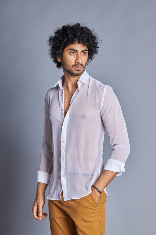Cloud- White Transparent Shirt for Men