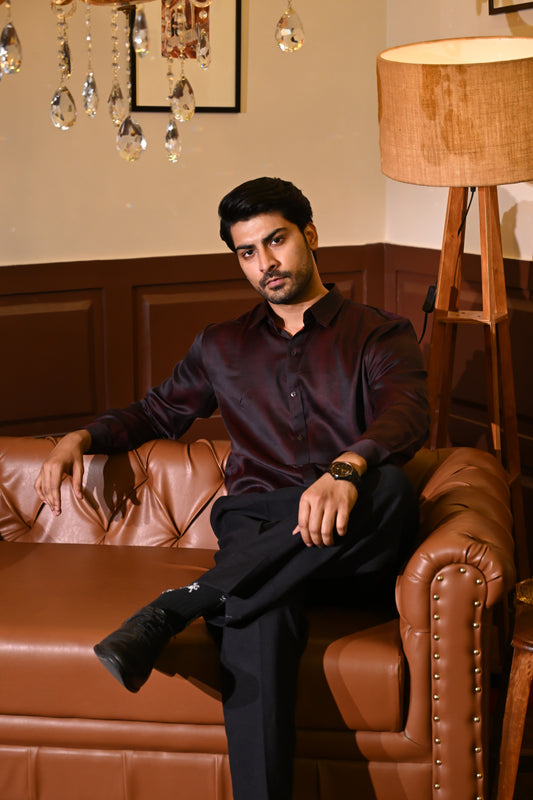 Cocktail- Wine Red shirt in Cotton Silk Material