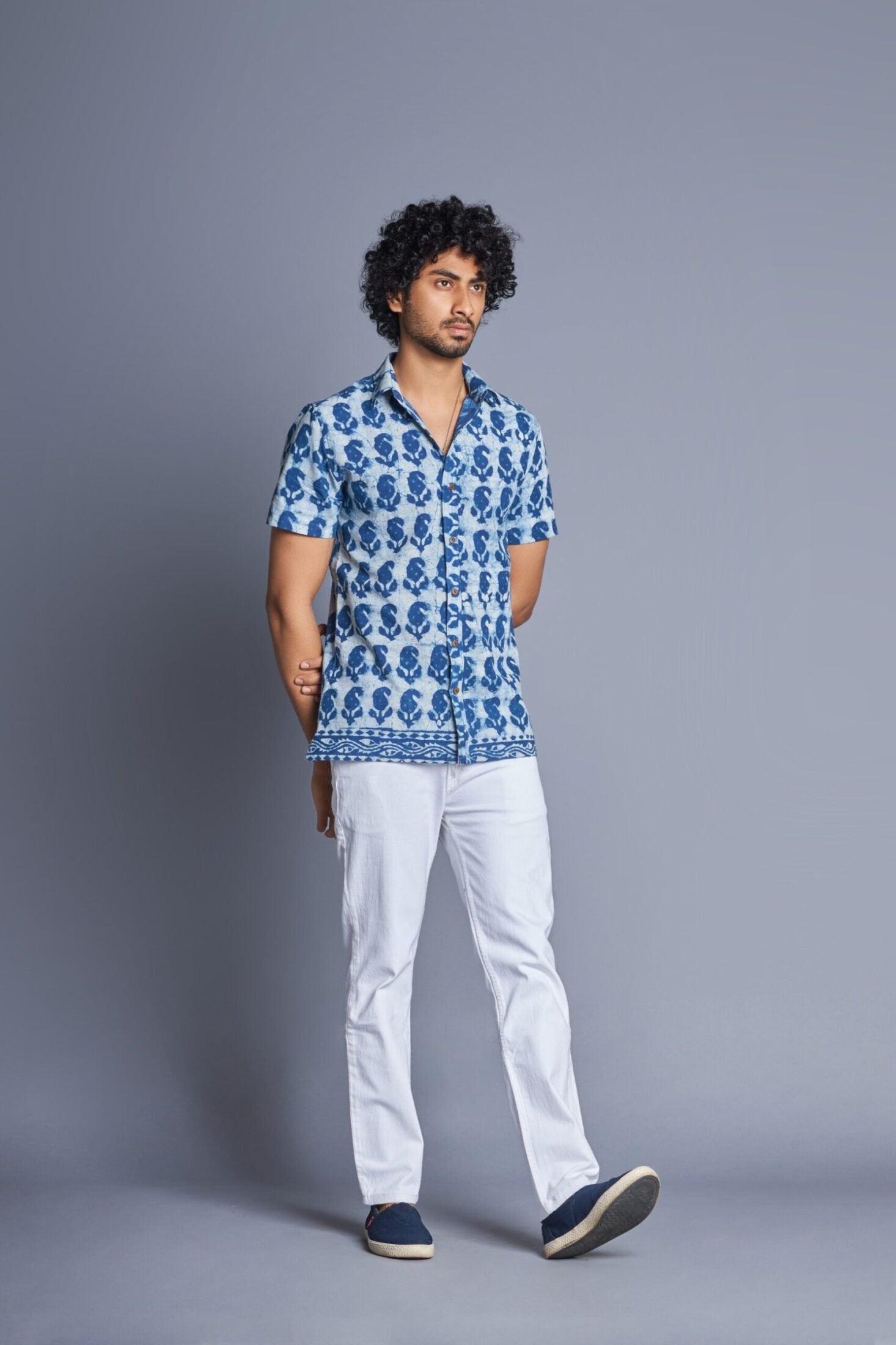 Indigofera- Hand Block Daabu Print Shirt for Men