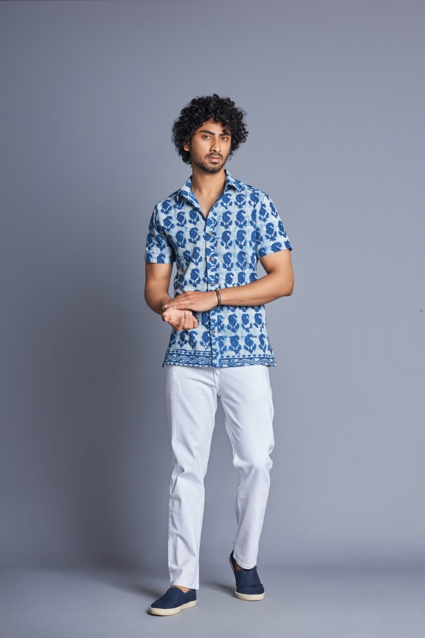 Indigofera- Hand Block Daabu Print Shirt for Men