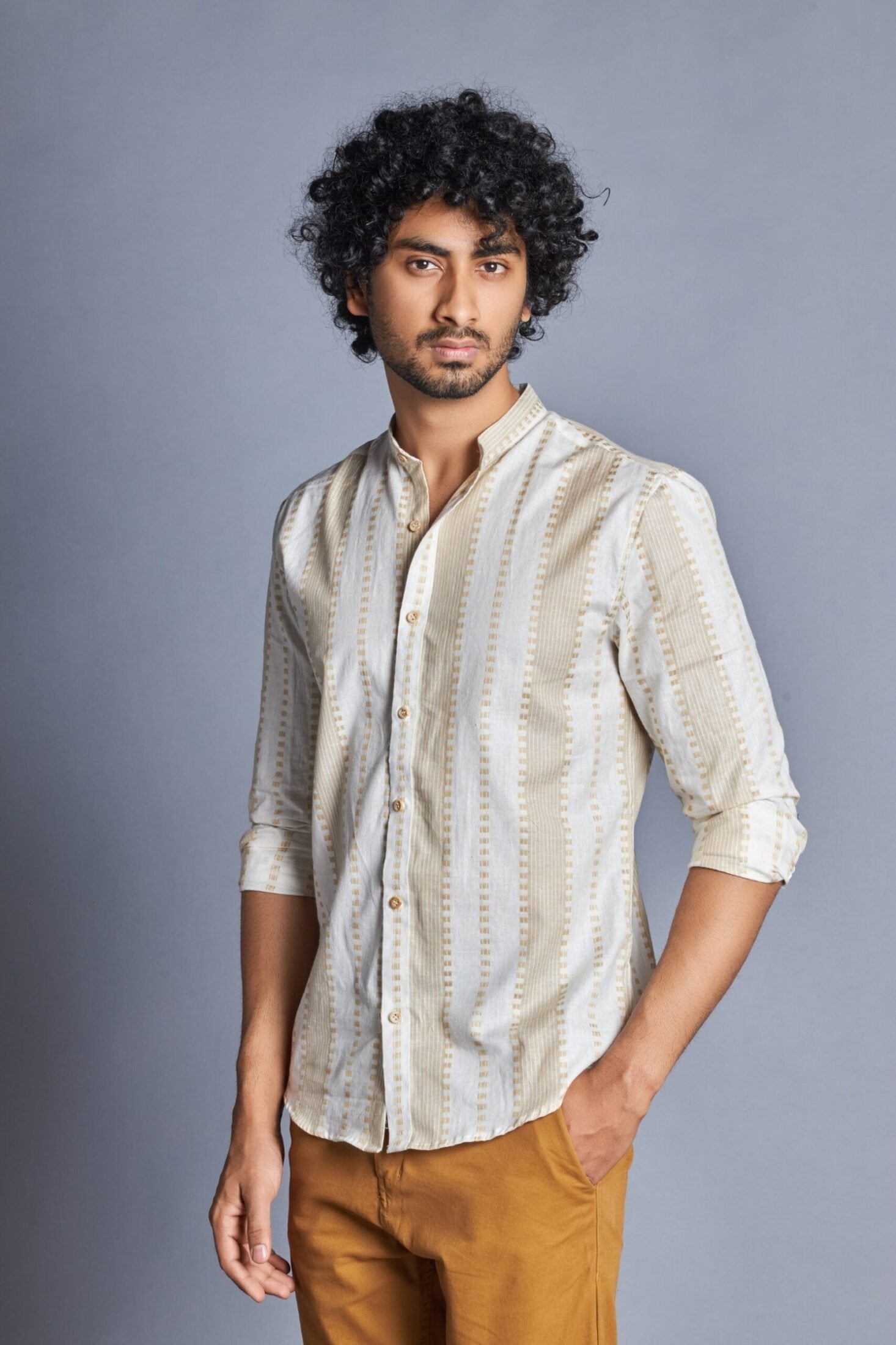 Latte- Handloom Weaved Shirt for Men