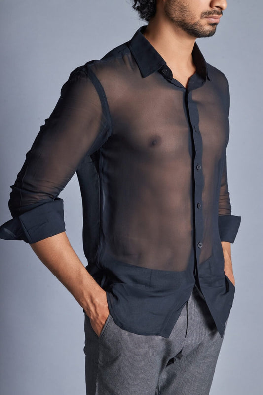 Night- Black Transparent Shirt for Men