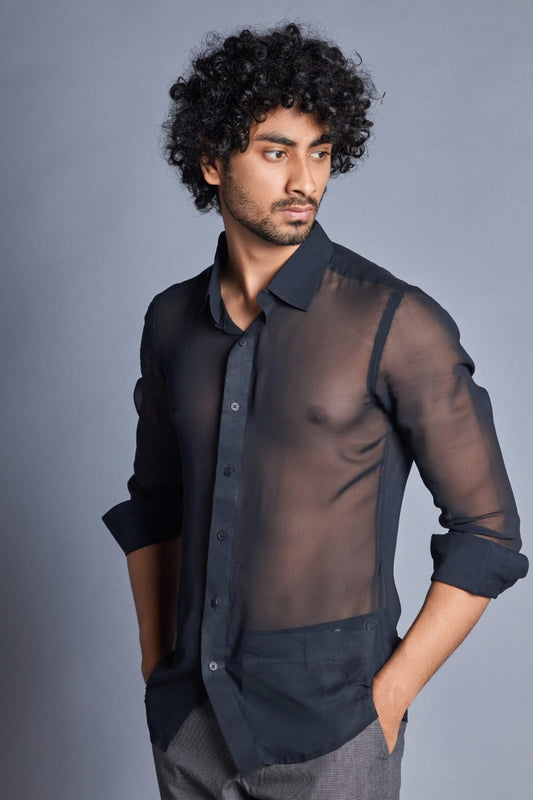 Night- Black Transparent Shirt for Men
