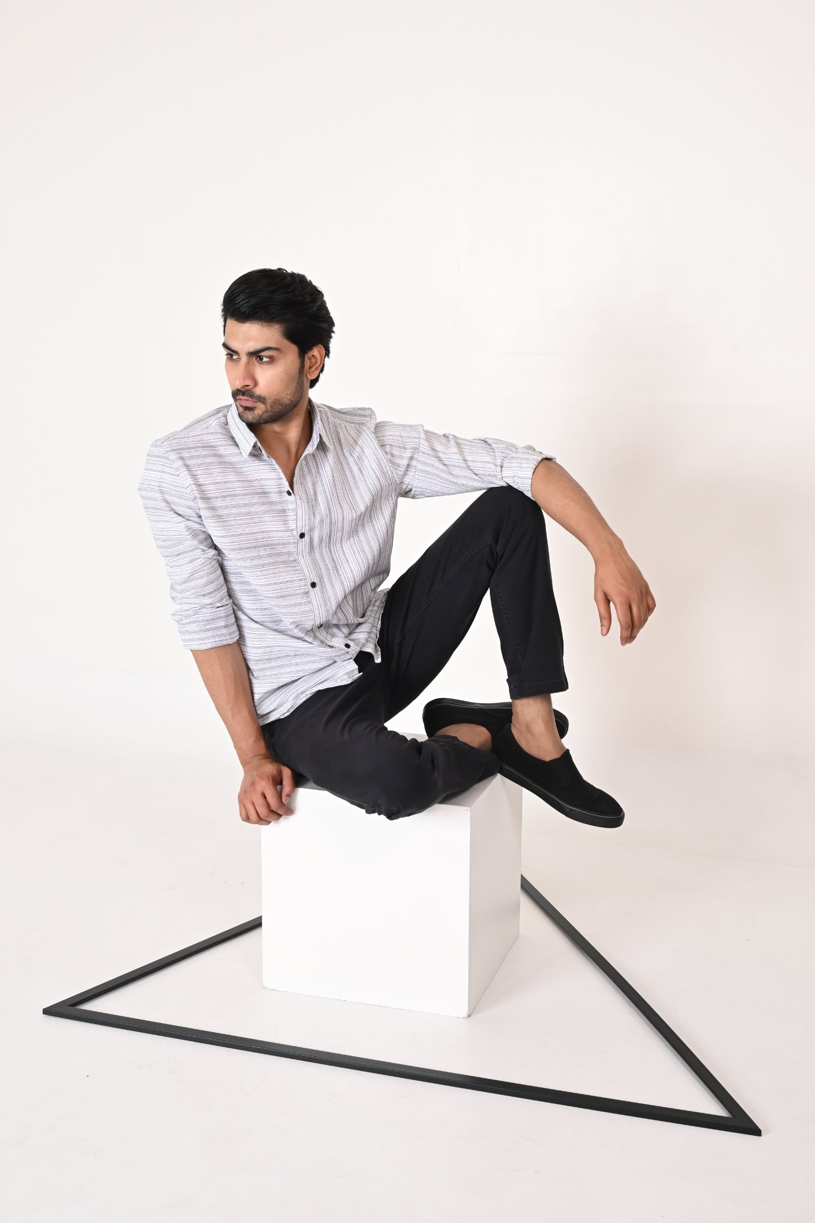 Vertex Grey- Striped shirt for men