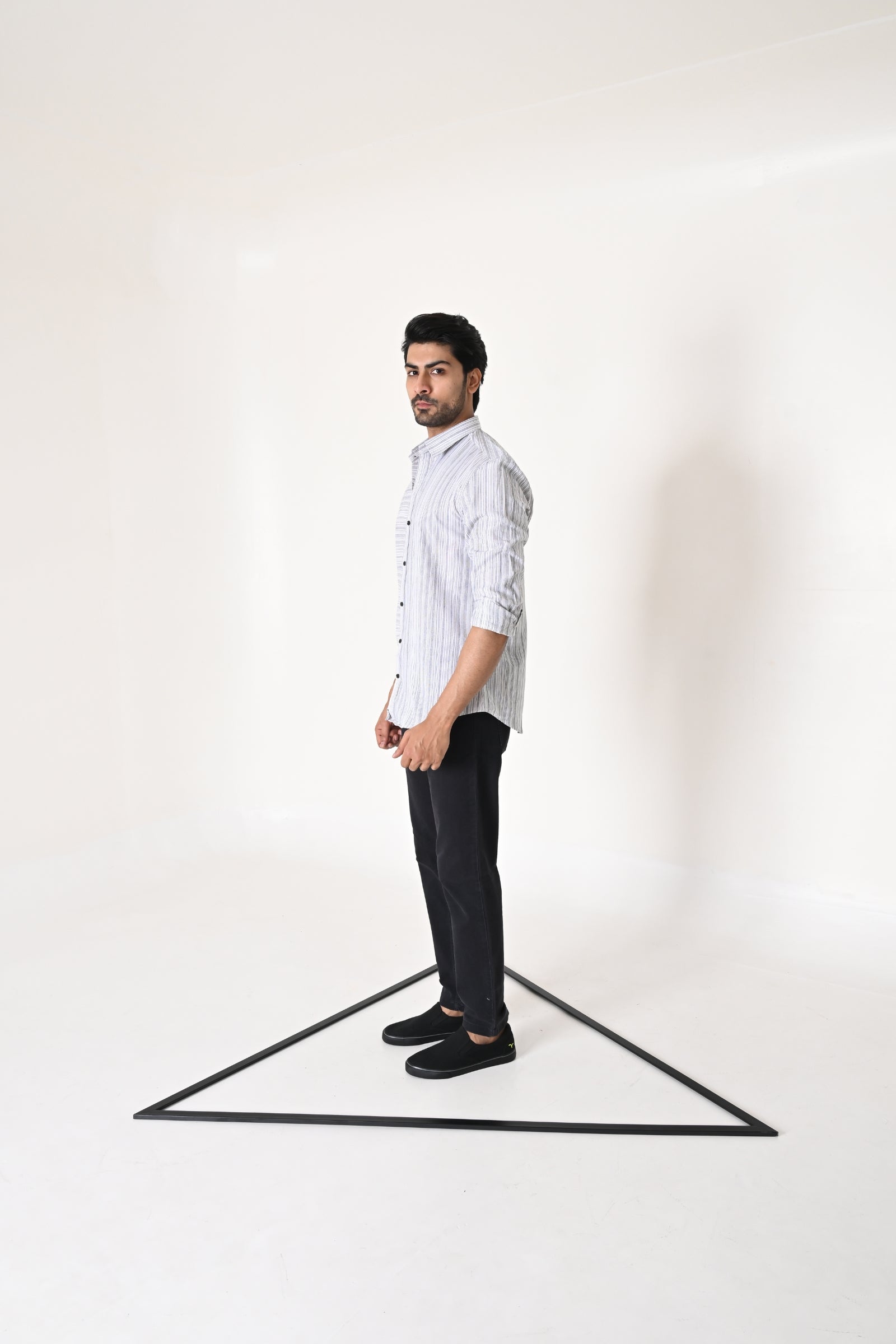 Vertex Grey- Striped shirt for men