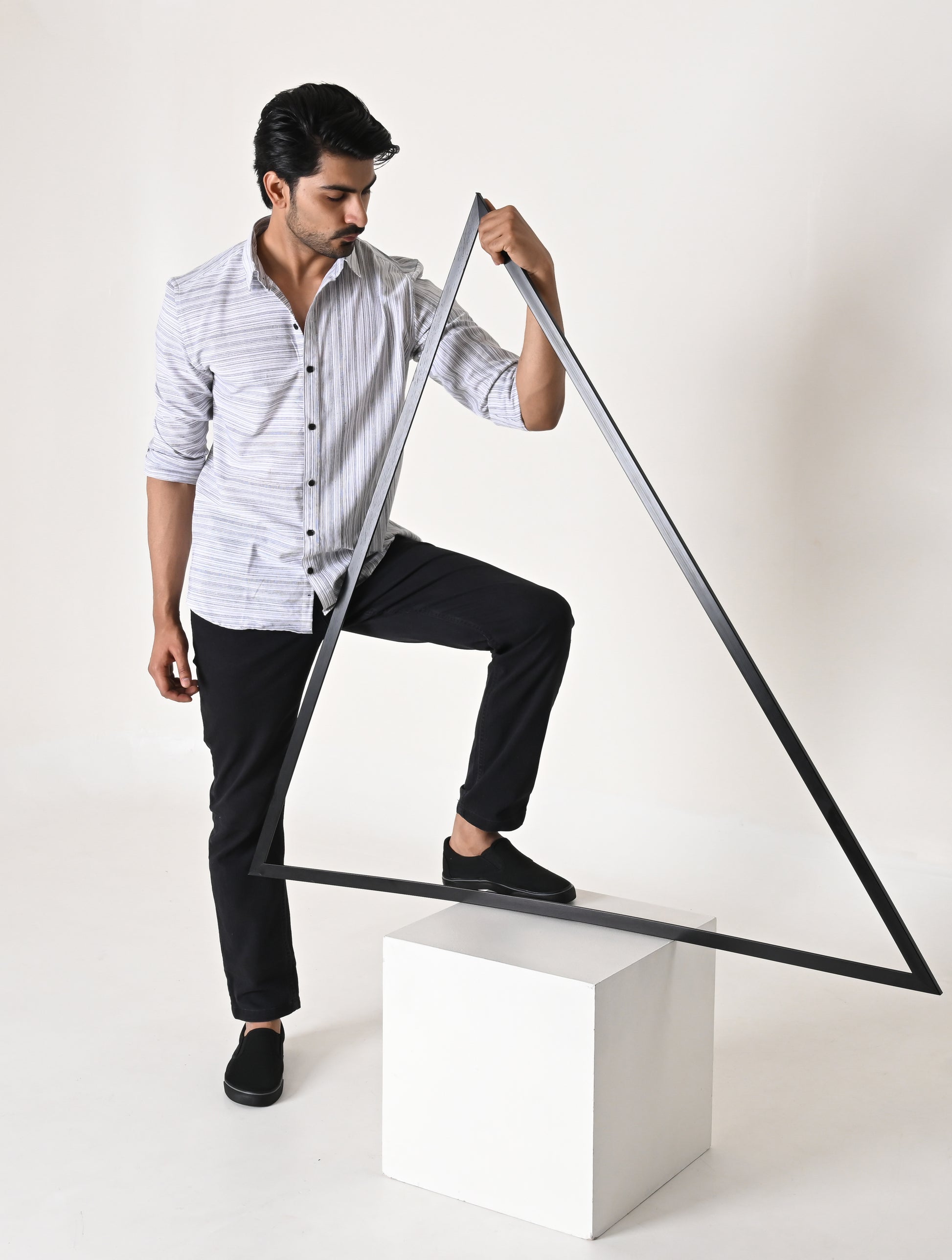 Vertex Grey- Striped shirt for men